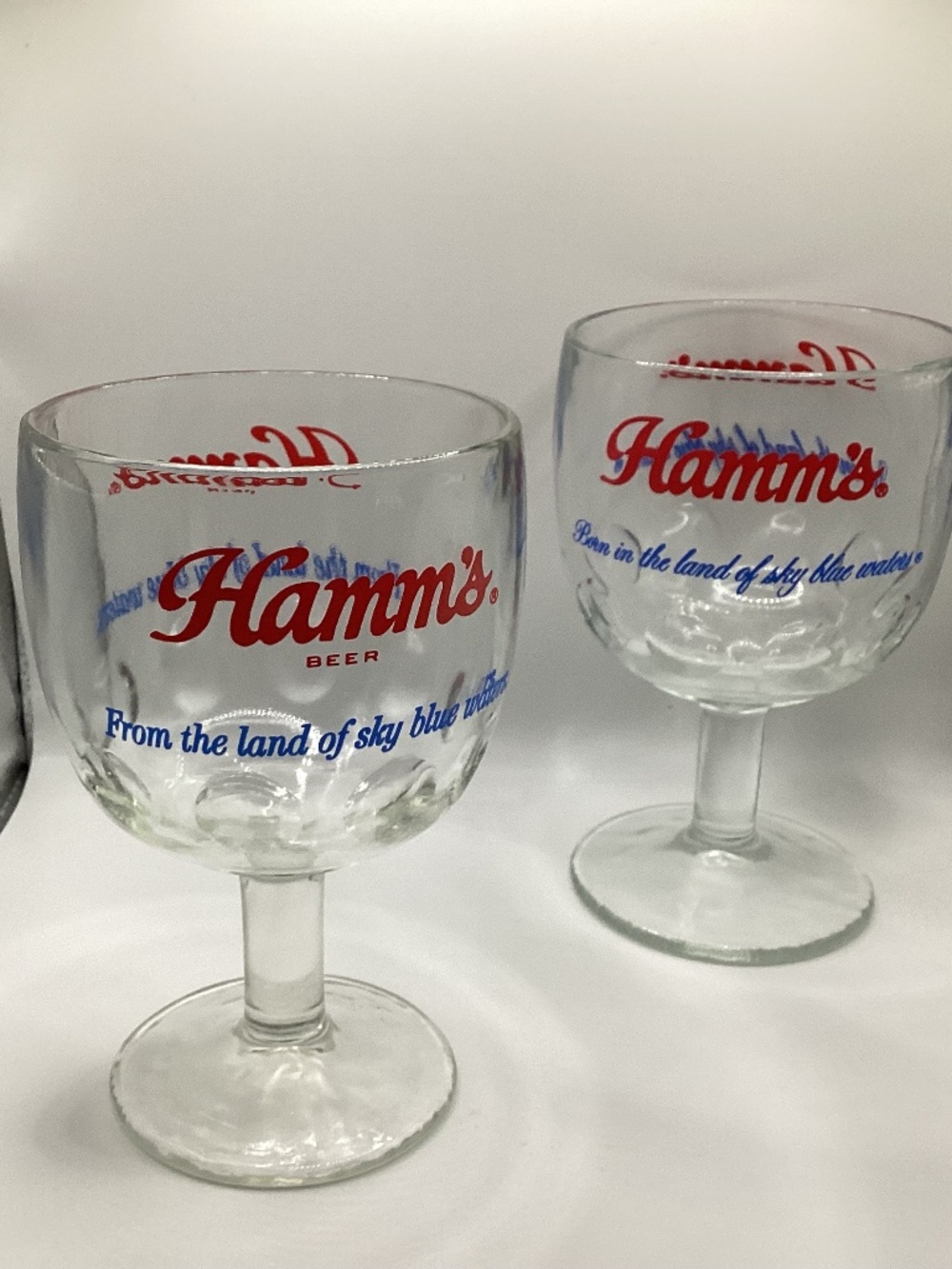 Two Hamm’s Beer glass beer goblets. Hamm’s Born in the land of sky blue waters.
